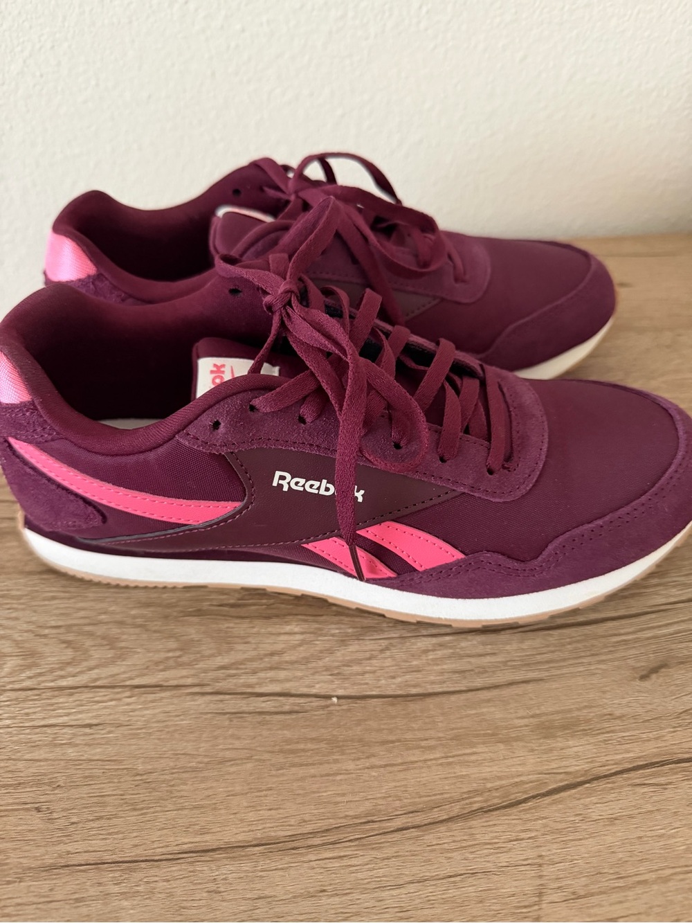 Reebok Women’s Burgundy Sneakers with Pink Accents